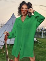 Large Size Women's Long Sleeved Kimono Cover Up Shirt - Image 2