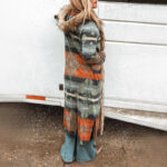 Fur Collar Long Sleeve Floral Print Trench Coat - Image 3