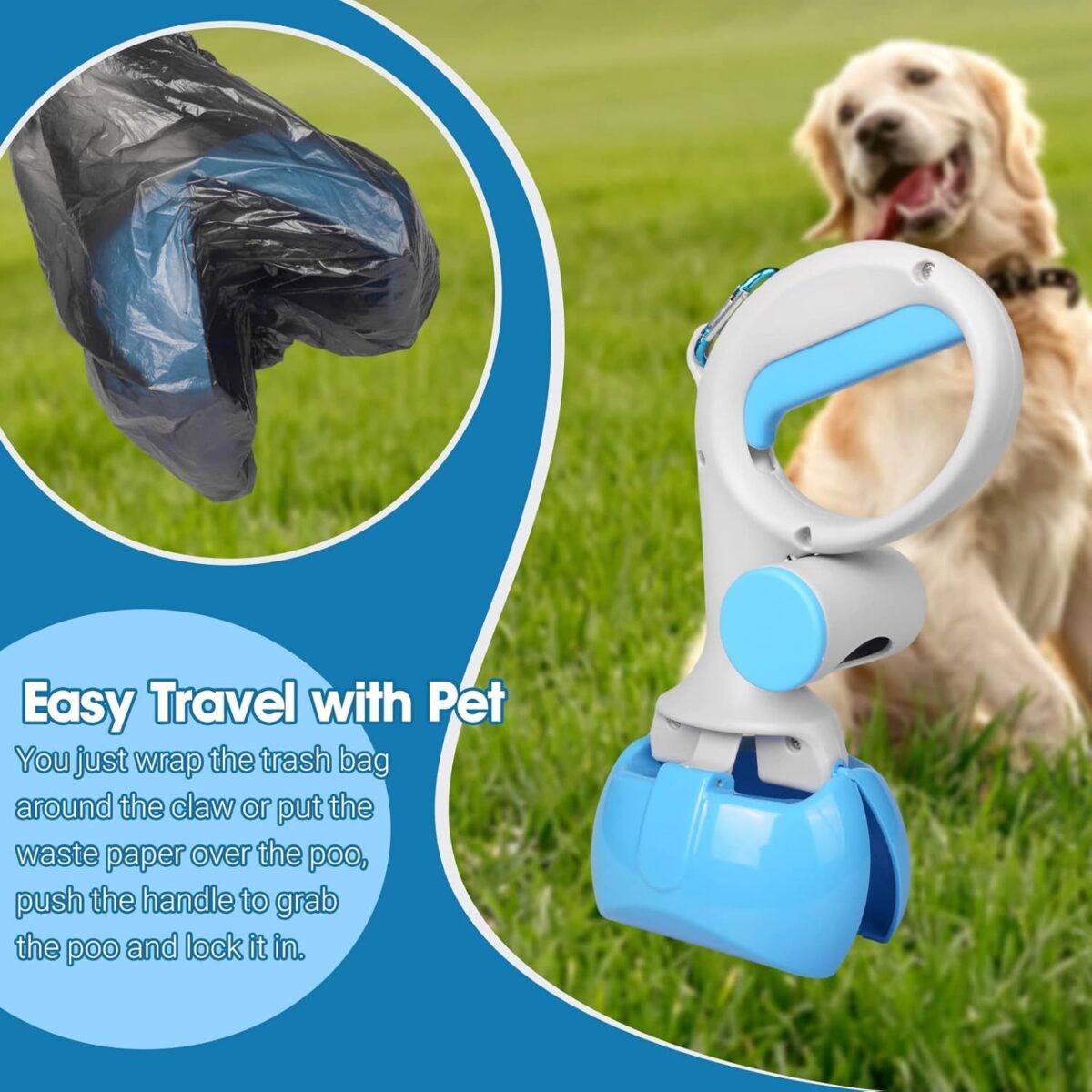 Pet Pooper Scooper For Dogs And Cats With Trash Bags Holder Non-Breakable High Strength Material Poop Scooper For Easy Grass And Gravel Pick Up Including A Roll Of Trash Bag - Image 9