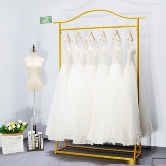 Gold High-end Wedding Shop Clothes Hanger Floor-length Dress Large Trailing Floor-type Side Hanging Dress Display Stand