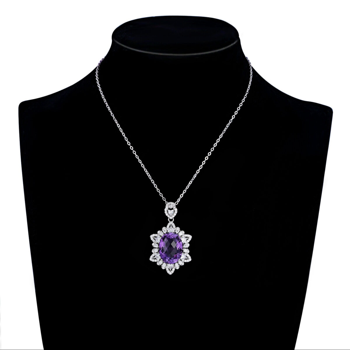 Geometric Denier Amethyst Pendant Sterling Silver Natural Gemstone Clavicle Chain Temperament Necklace - Image 6