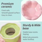Ceramic Raised Cat Bowl Shallow Wide, Anti-Vomiting And Whisker Fatigue, Non-Slip, Tilted Cute Flower Cat Food And Water Bowls For Indoor Cats, Pink - Image 7
