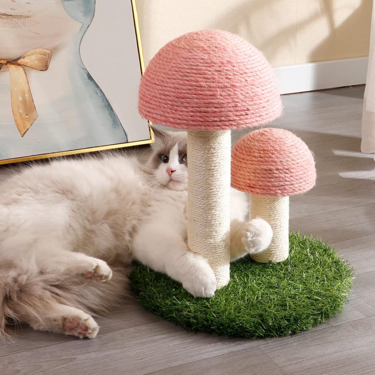 Cat Scratching Post Mushroom Cat Scratcher Featuring With Natural Sisal Caps Scratch Pole And Sturdy Base For Kittens & Small Cats - Image 1