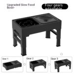 Pet Dining-table Ceramic Stainless Steel Double Bowl Height Adjustable - Image 3