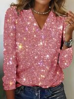 Women's Pure Color Sequins Long-sleeved T-shirt - Image 7