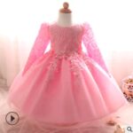 Long-sleeved girls dress rose children's wedding dress skirt - Image 8