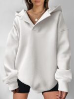 Women's Solid Color Hoodies Long Sleeve Hooded Solid Color Loose Sweater - Image 5