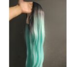 Front Lace Wig Long Straight Hair Female Middle Gradient Ombre Green Chemical Fiber Hood