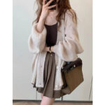 Women's Mid-length Lantern Sleeve Knitted Cardigan Coat - Image 3