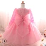 Long-sleeved girls dress rose children's wedding dress skirt - Image 5
