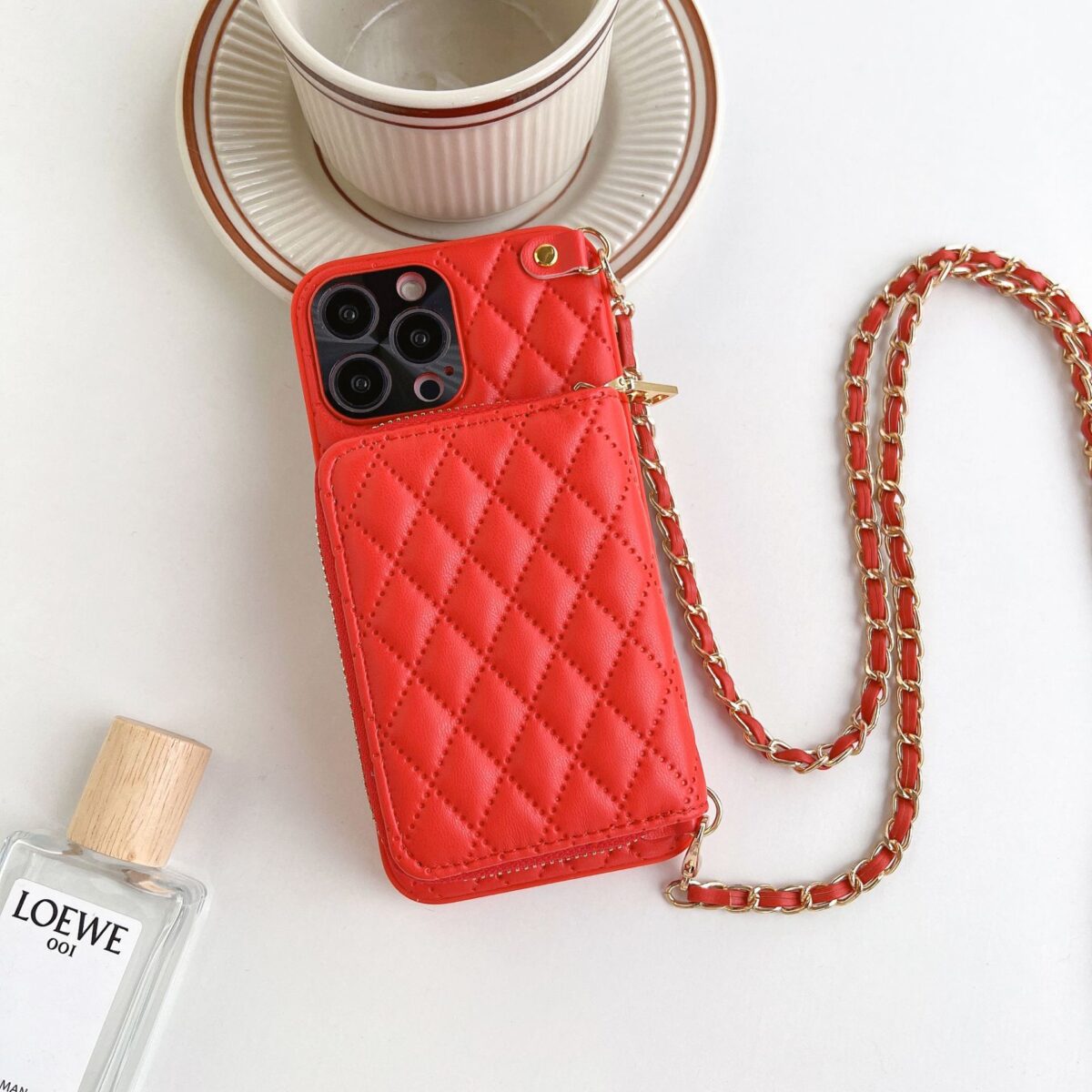 Crossbody Card Insert Case Luxury Rhombus Lamb Skin - Image 6