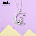 925 Silver Moon Cat Necklace Clavicle Chain Female Simple Korean Trendy Topaz Pendant - Image 2