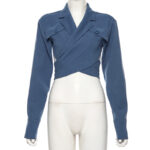 Long Sleeve Suit Collar Hollow Back Navel Slim Fit T Shirt - Image 5