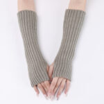30-length Striped Gloves New Autumn And Winter Wool Sleeve Knitted Warm Fingerless Oversleeve - Image 10