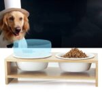 Ceramic dog bowl on bamboo table - Image 3