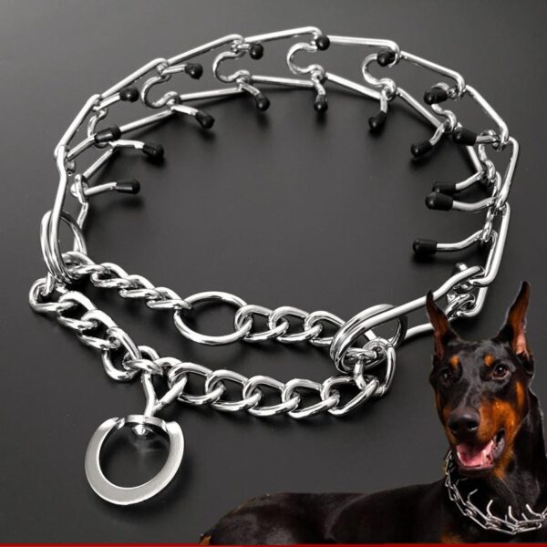 Chrome Plated Pinch Dog Collar Proong Dogs Training Choke Chain Dog Training Necklace Rubber Tips Guardian
