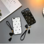 Compatible with Apple , Love Dot Mobile Phone Case With Lanyard Glass Case