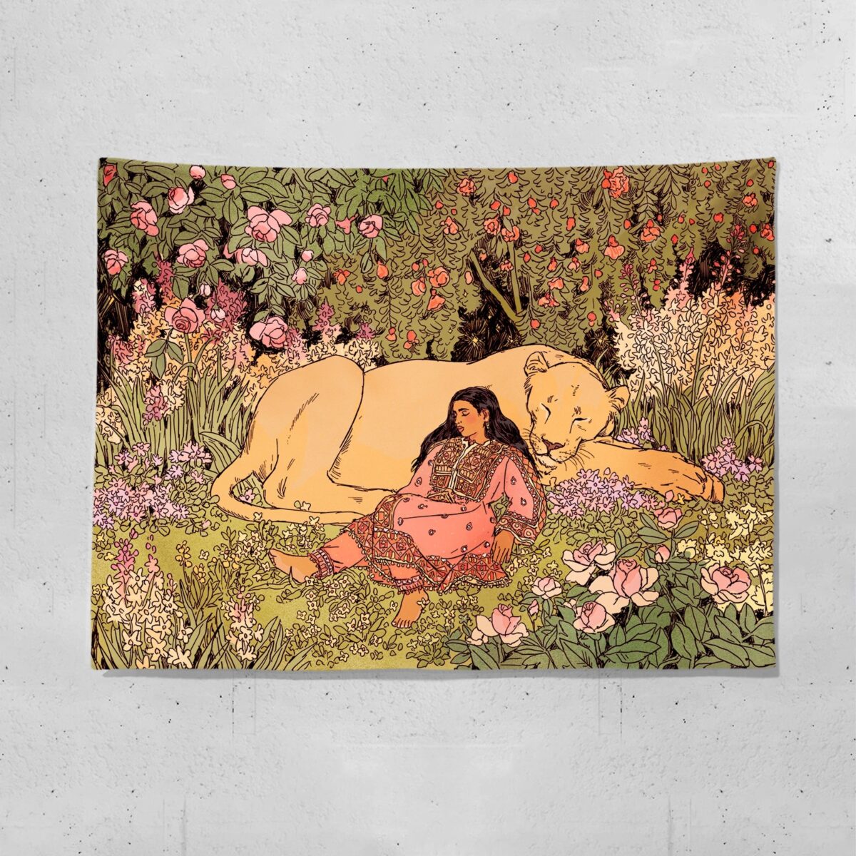 Girl And Tiger Fresh Wall Cloth Girls Bedroom Wall Cloth Rental Room Bedside Decoration Tapestry - Image 4