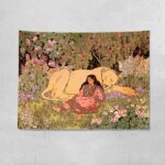 Girl And Tiger Fresh Wall Cloth Girls Bedroom Wall Cloth Rental Room Bedside Decoration Tapestry - Image 4