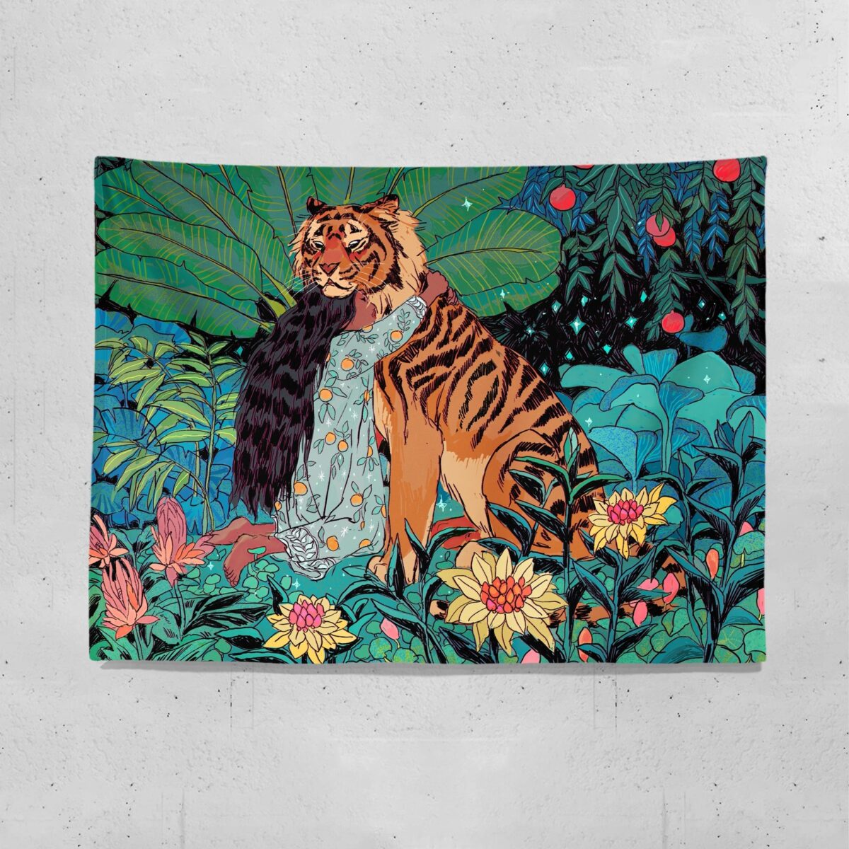 Girl And Tiger Fresh Wall Cloth Girls Bedroom Wall Cloth Rental Room Bedside Decoration Tapestry - Image 1