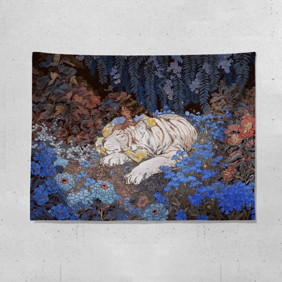 Girl And Tiger Fresh Wall Cloth Girls Bedroom Wall Cloth Rental Room Bedside Decoration Tapestry - Image 2