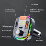 832 Car Mp3 Player Colorful Atmosphere Breathing Light Hands-Free Car Bluetooth Qc3.0 Car Charger - Image 5