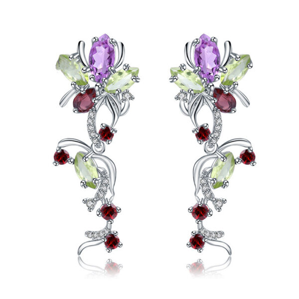 Creative Modeling Natural Stone Earrings Earrings European And American Retro S925 Silver Inlaid Colored Gemstone Earrings Earrings