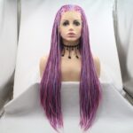 Fashionable Chemical Fiber Wig Female Deep Light Purple Long Straight Hair Small Braid High Temperature Silk Headgear - Image 4