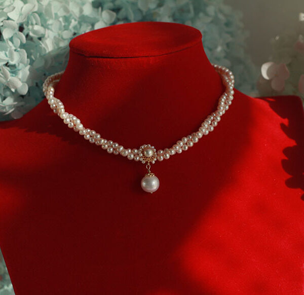 Vintage Antique French Natural Pearl Necklace Handmade Double-Layer Pearl Clavicle Chain Vintage Choker