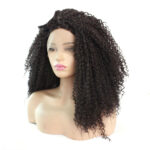 Dark Brown African Fashion Small Curly Wig, Chemical Fiber Half Hand Crochet Front Lace Headgear - Image 2