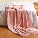 Pure Color Coral Fleece Knitted Sofa Blanket - Image 4