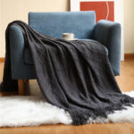 Pure Color Coral Fleece Knitted Sofa Blanket - Image 10