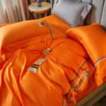 Cotton Embroidered Duvet Cover Cotton Model Room Orange Bedding - Image 2
