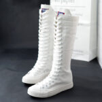 High-top Women's Casual Canvas Shoes Zipper Long Boots - Image 5
