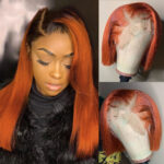 Gradient Color Short Bob Wig Orange Lace Front Human Hair Wig - Image 2