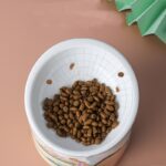 Chinese Style Ceramic Cat Bowl High Leg Double Bowl Oblique Mouth - Image 2