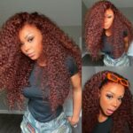 African Long Curly Hair Front Lace Brown Wig - Image 5