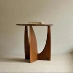Round Solid Wood Side Table Geometric Designer Corner Table Black Bedside Table - Image 9