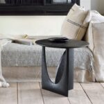 Round Solid Wood Side Table Geometric Designer Corner Table Black Bedside Table - Image 10