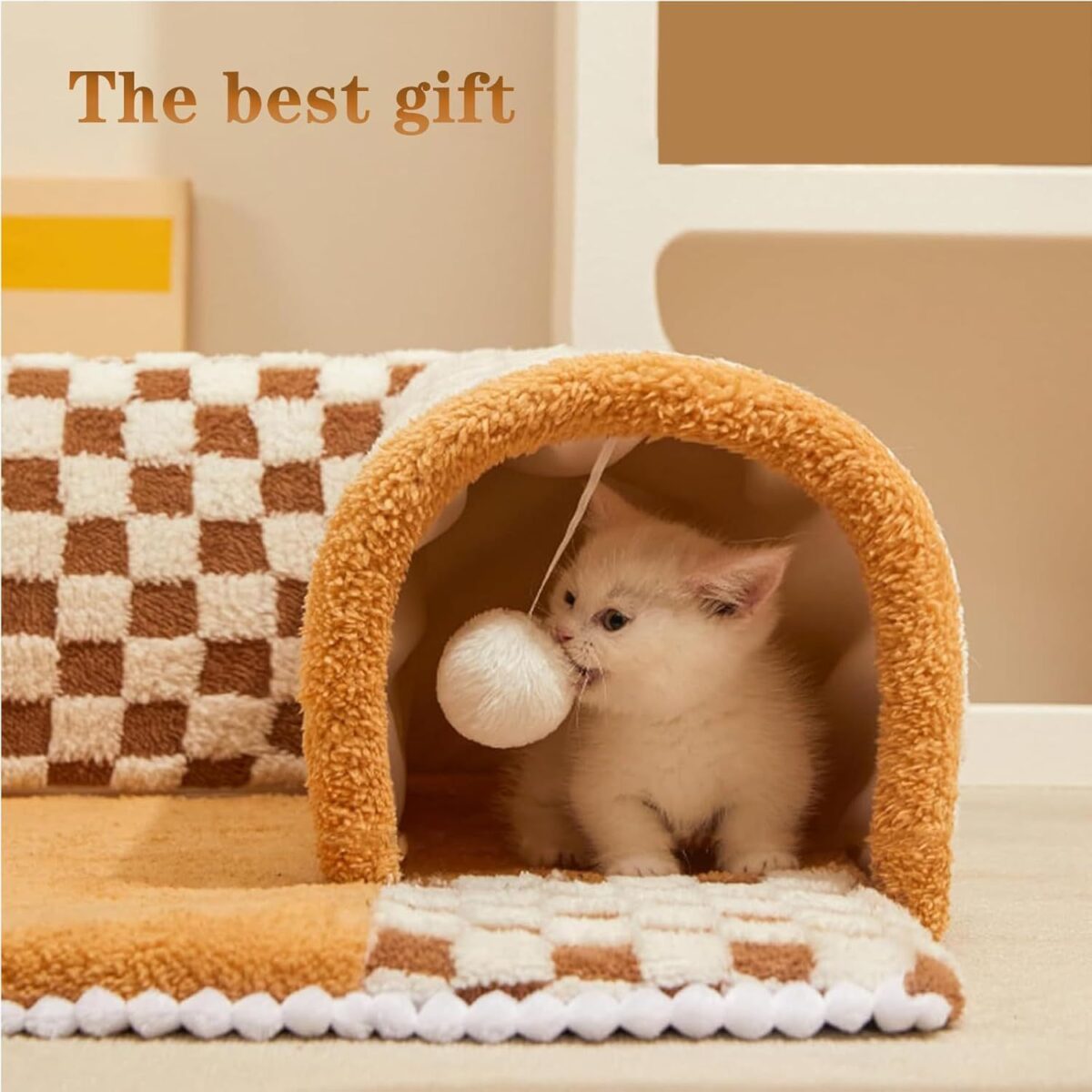 Funny Plush Plaid Cat Tunnel Cat Bed Cat Tunnel Bed With Central Mat Plush Plaid Tunnel Cat Bed Zipper Cat Tunnel For Indoor Cats - Image 5