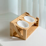 Cat bowl wooden dish rack