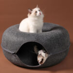 Four Seasons Available Cat Nest Round Woolen Felt Pet Dual-use Cat Nest Tunnel Interactive Training Toy Grey Felt Cat Nest - Image 4