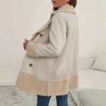 Apricot Lapel Lamb Wool Contrast Color Long Coat - Image 2