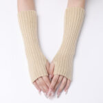 30-length Striped Gloves New Autumn And Winter Wool Sleeve Knitted Warm Fingerless Oversleeve - Image 7
