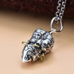 S925 Sterling Silver Personalized Retro Tibetan Three-head Vajra Pendant - Image 3