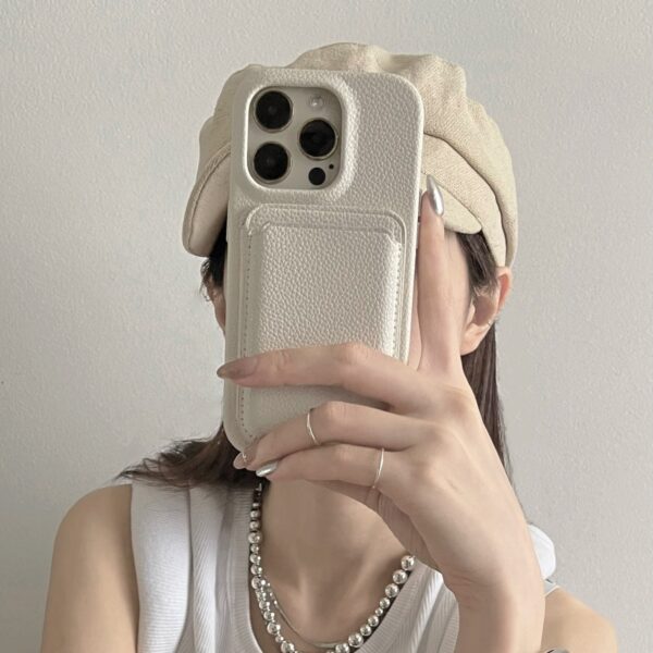 Original Design Beige Litchi Leather Phone Case