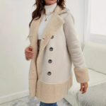 Apricot Lapel Lamb Wool Contrast Color Long Coat - Image 3