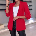 Women's Casual Rolled Sleeves Blazer With Pockets - Image 2