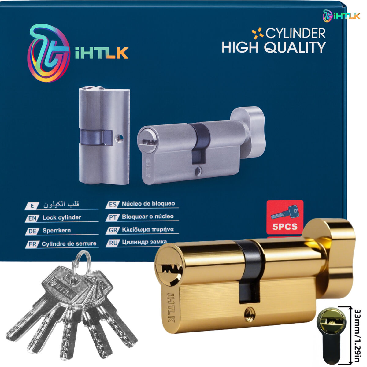 1 Piece Of European Standard Size, 70mm Length Knob Lock Cylinder, Lock Cylinder With 5 Keys, Suitable For Anti-Theft Doors, Office Doors, Stainless Steel Doors, Indoor Doors - Image 4