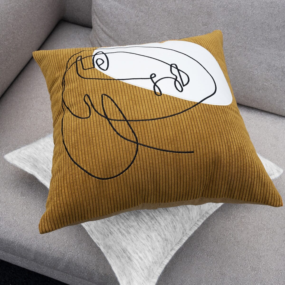 Nordic Modern Corduroy Embroidered Throw Pillow - Image 2